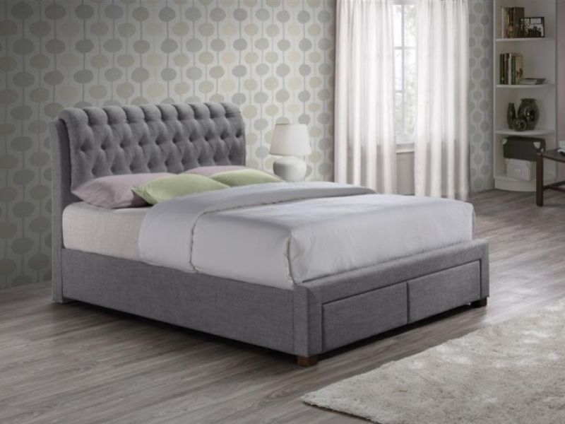 Birlea Valentino 4ft6 Double Grey Fabric Bed Frame with 2 Drawers