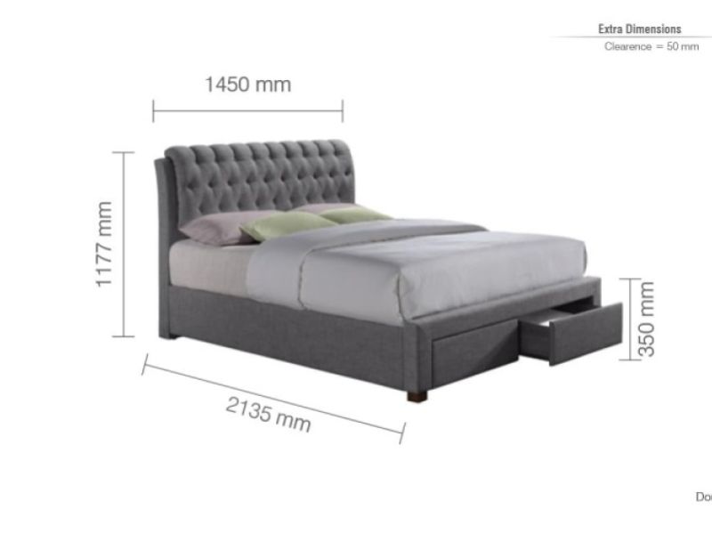 Birlea Valentino 4ft6 Double Grey Fabric Bed Frame with 2 Drawers