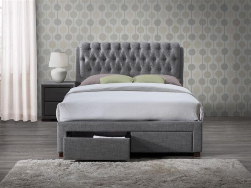 Birlea Valentino 5ft Kingsize Grey Fabric Bed Frame with 2 Drawers