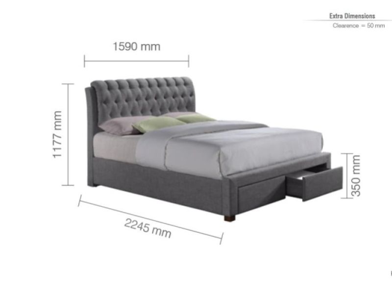 Birlea Valentino 5ft Kingsize Grey Fabric Bed Frame with 2 Drawers