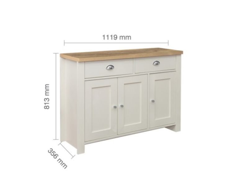 Birlea Highgate Cream And Oak Finish 2 Drawer 3 Door Sideboard