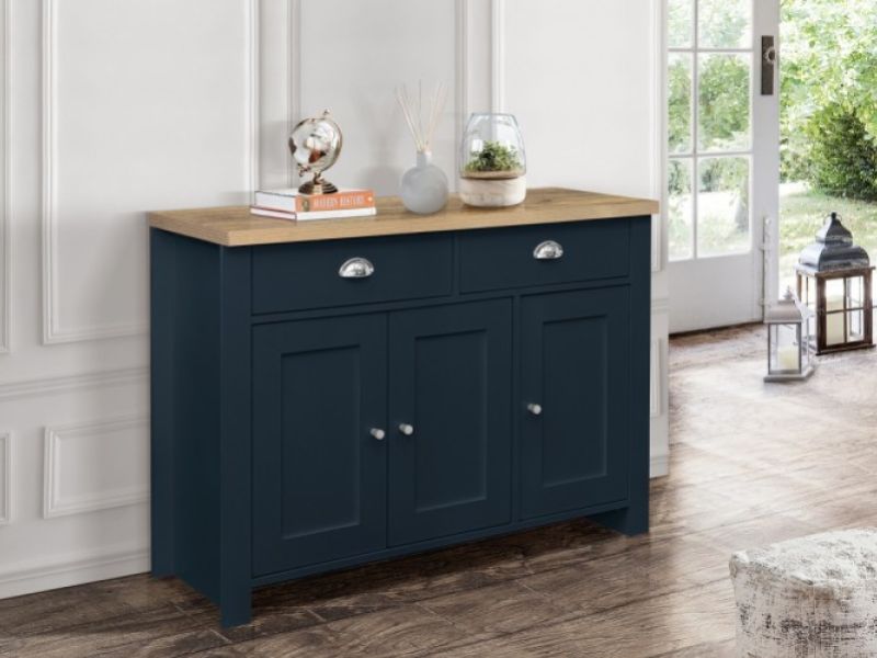 Birlea Highgate Navy Blue And Oak Finish 2 Drawer 3 Door Sideboard