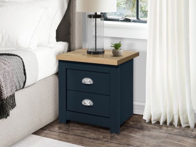 Birlea Highgate Navy Blue And Oak Finish 2 Drawer Bedside