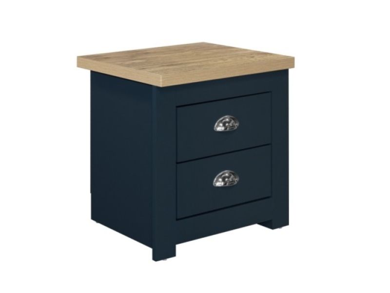 Birlea Highgate Navy Blue And Oak Finish 2 Drawer Bedside