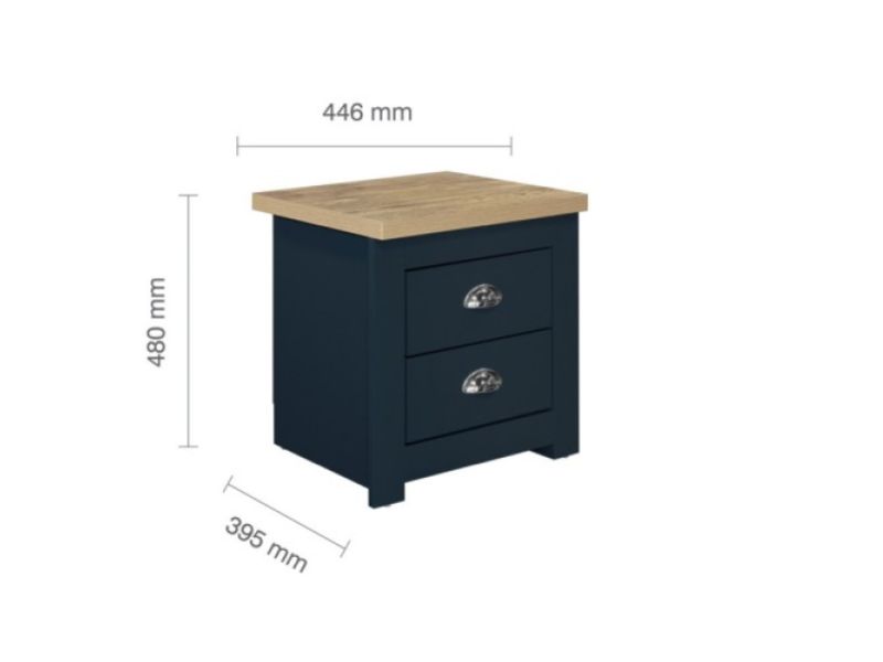 Birlea Highgate Navy Blue And Oak Finish 2 Drawer Bedside