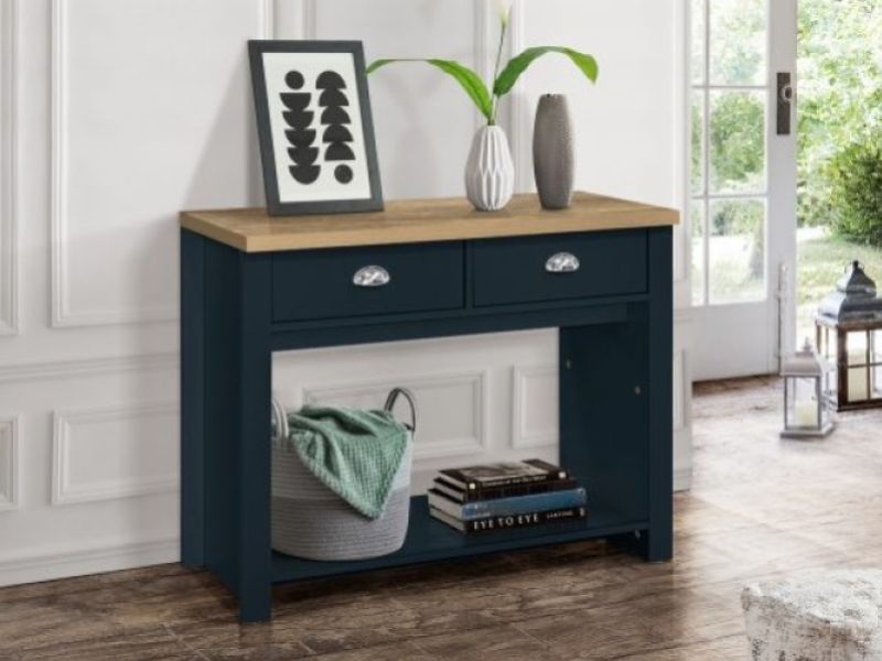 Birlea Highgate Navy Blue And Oak Finish 2 Drawer Console Table