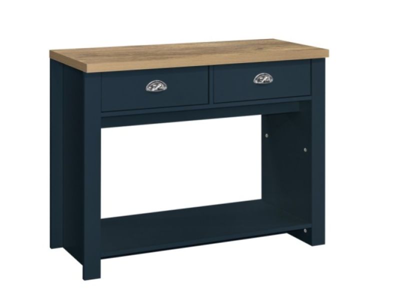 Birlea Highgate Navy Blue And Oak Finish 2 Drawer Console Table