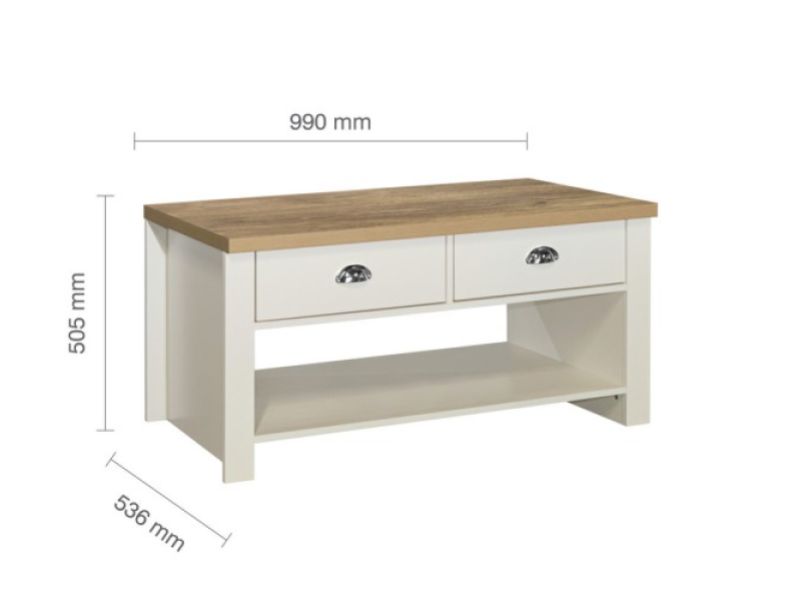 Birlea Highgate Cream And Oak Finish 2 Drawer Coffee Table