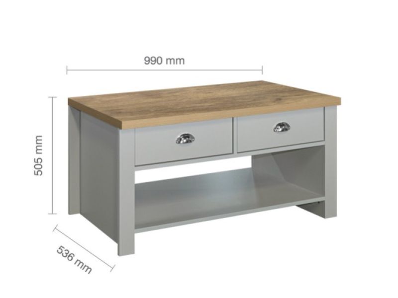 Birlea Highgate Grey And Oak Finish 2 Drawer Coffee Table