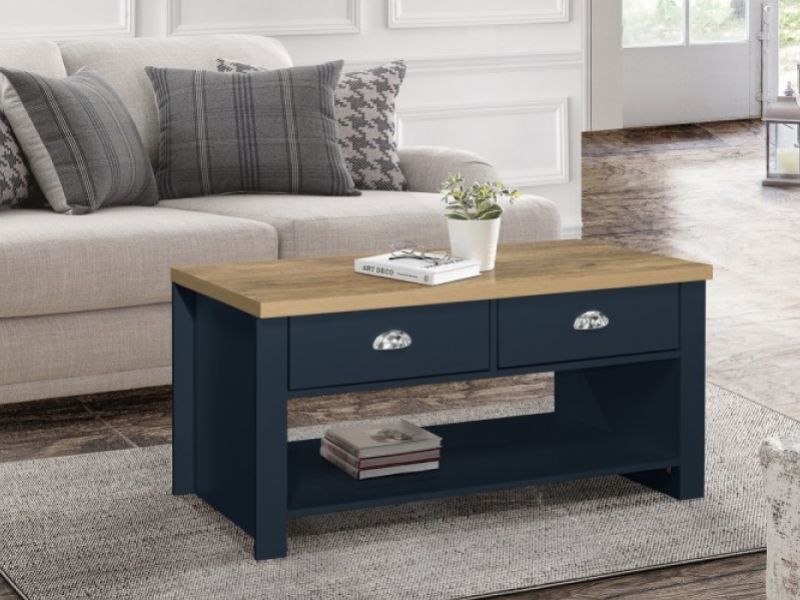 Birlea Highgate Navy Blue And Oak Finish 2 Drawer Coffee Table