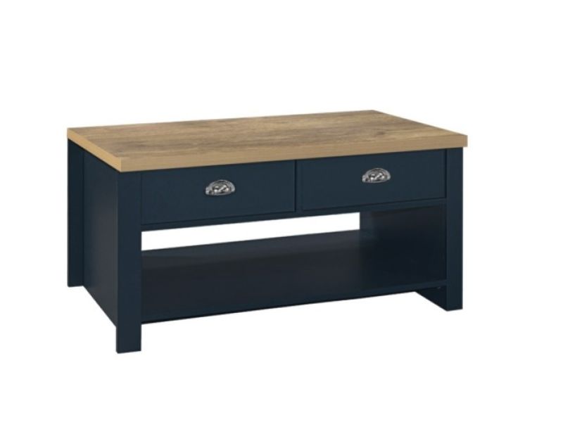 Birlea Highgate Navy Blue And Oak Finish 2 Drawer Coffee Table