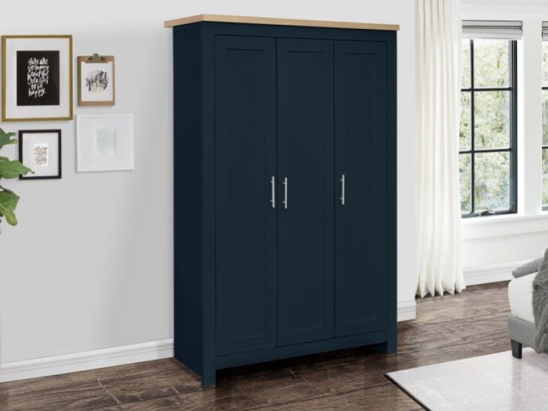 Birlea Highgate Navy Blue And Oak Finish 3 Door Wardrobe