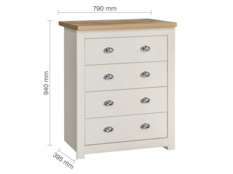 Birlea Highgate Cream And Oak Finish 4 Drawer Chest