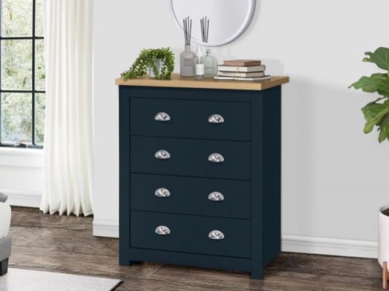 Birlea Highgate Navy Blue And Oak Finish 4 Drawer Chest