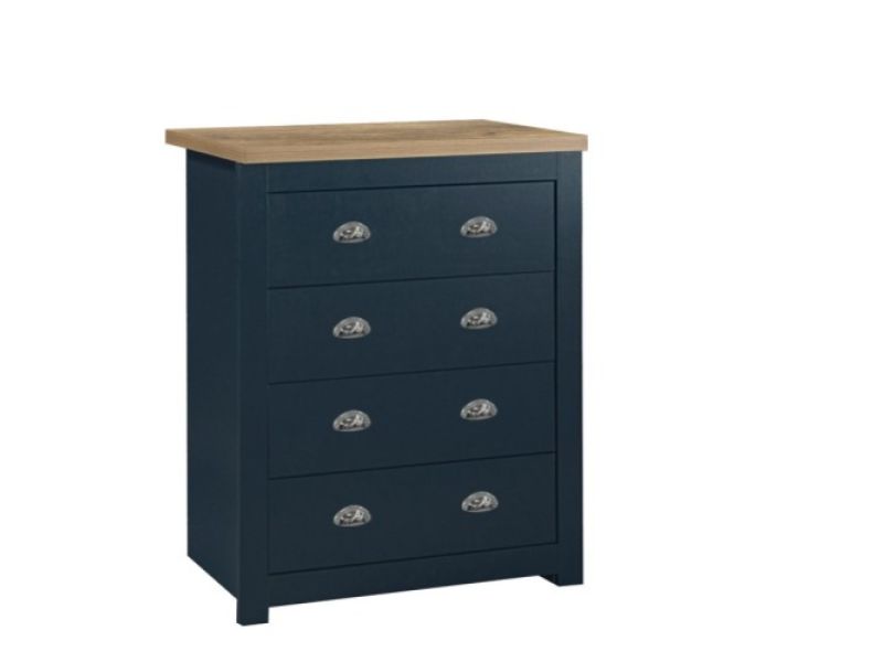 Birlea Highgate Navy Blue And Oak Finish 4 Drawer Chest