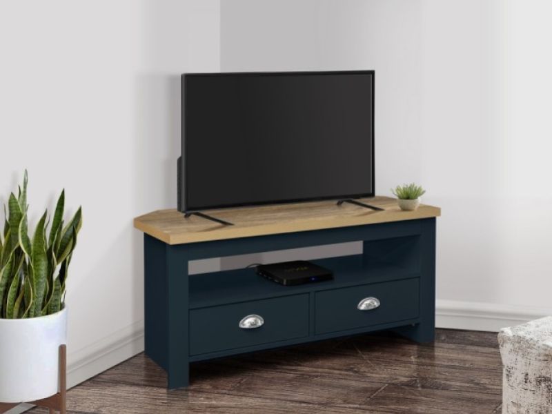 Birlea Highgate Navy Blue And Oak Finish Corner TV Unit