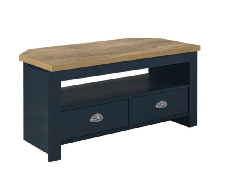 Birlea Highgate Navy Blue And Oak Finish Corner TV Unit