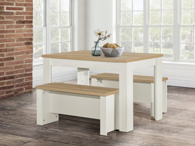 Birlea Highgate Cream And Oak Finish Dining Table And Bench Set