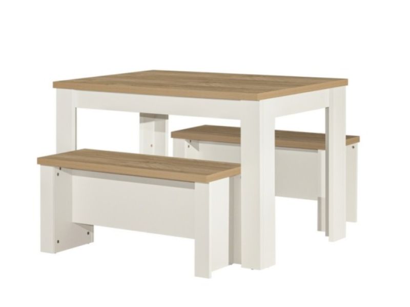 Birlea Highgate Cream And Oak Finish Dining Table And Bench Set