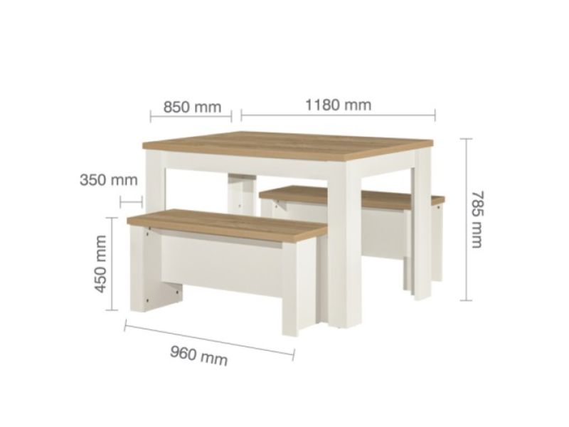 Birlea Highgate Cream And Oak Finish Dining Table And Bench Set