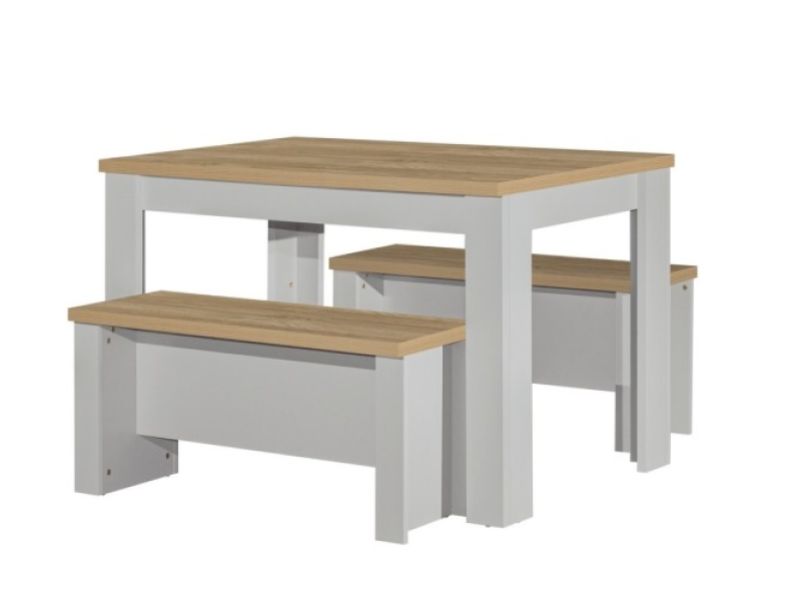 Birlea Highgate Grey And Oak Finish Dining Table And Bench Set