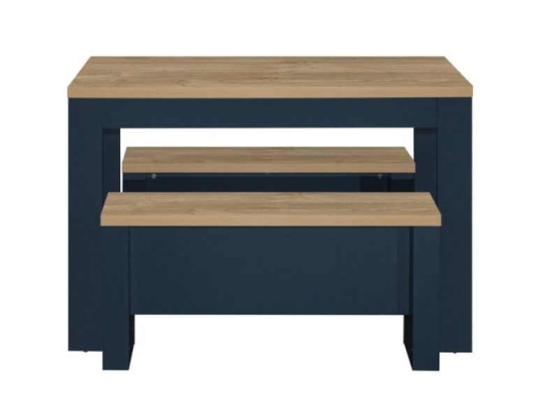 Birlea Highgate Navy Blue And Oak Finish Dining Table And Bench Set