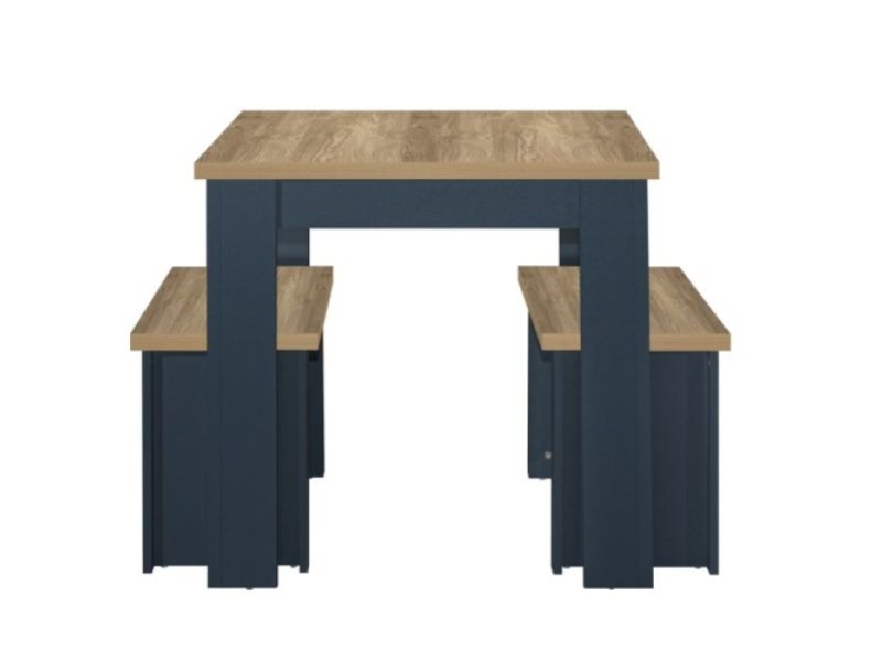 Birlea Highgate Navy Blue And Oak Finish Dining Table And Bench Set