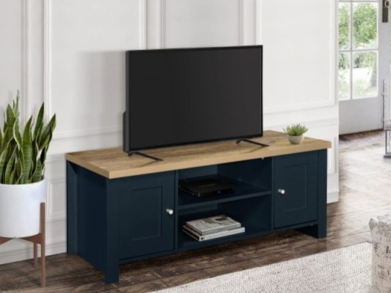 Birlea Highgate Navy Blue And Oak Finish Large TV Unit