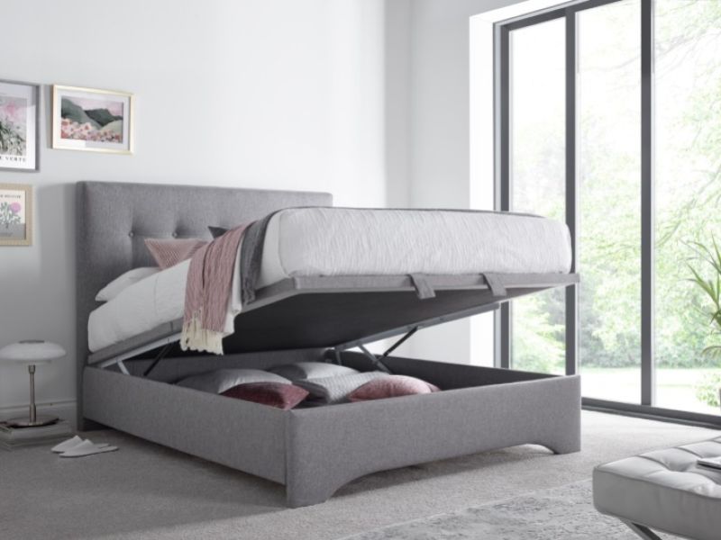 Kaydian Langley 5ft Kingsize Light Grey Fabric Ottoman Storage Bed