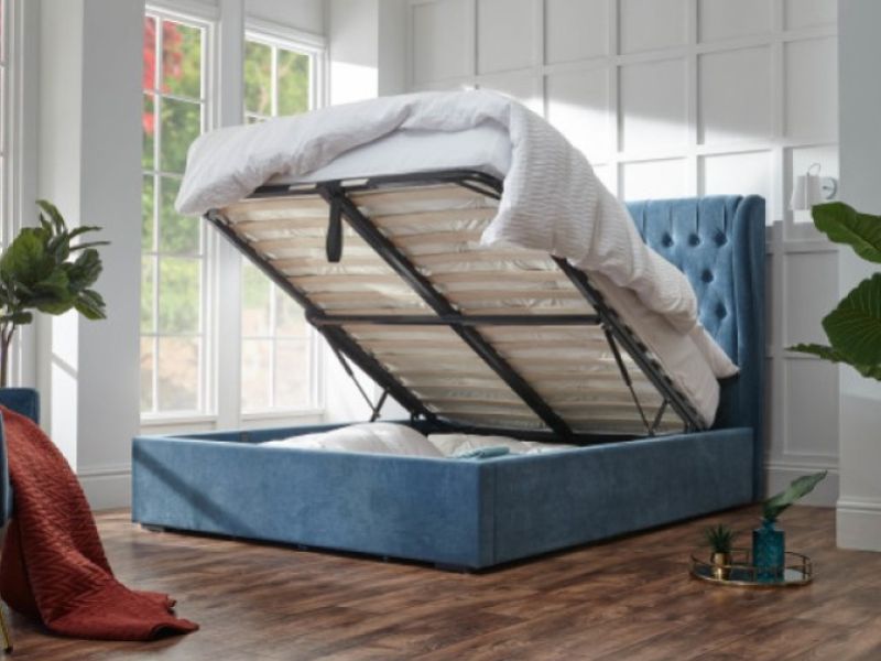GFW Dakota 5ft Kingsize Teal Upholstered Fabric Ottoman Bed Frame
