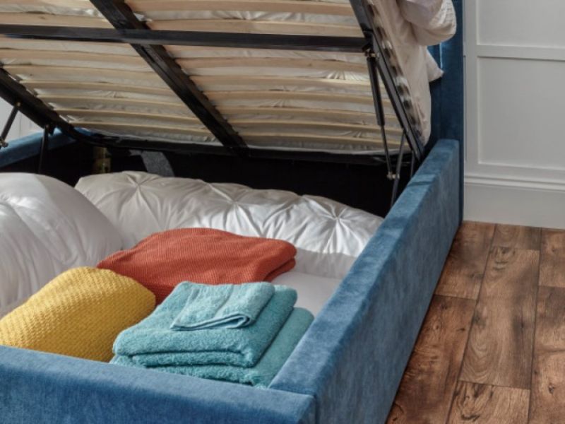 GFW Dakota 5ft Kingsize Teal Upholstered Fabric Ottoman Bed Frame
