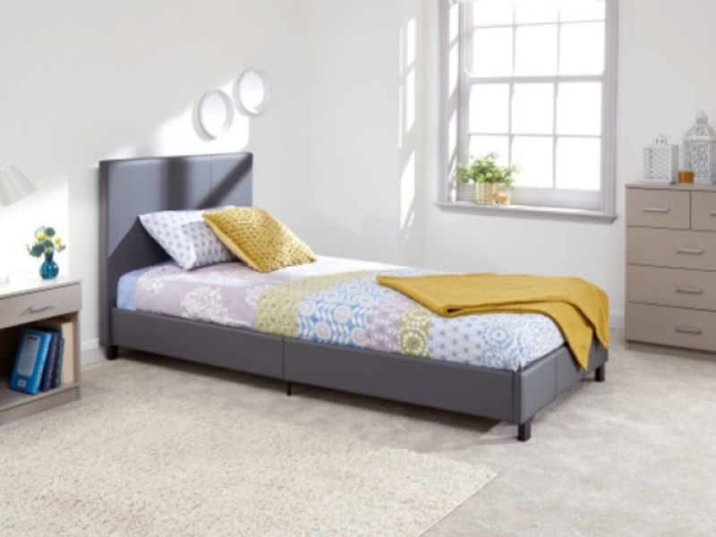 GFW Bed In A Box 3ft Single Grey Faux Leather Bed Frame