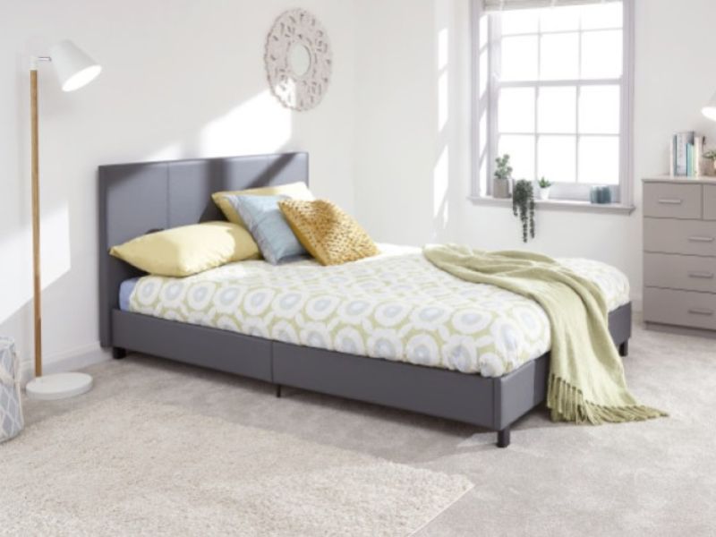 GFW Bed In A Box 4ft6 Double Grey Faux Leather Bed Frame