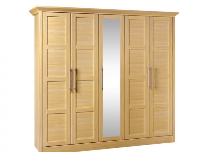Kingstown Serena Oak 5 Door Wardrobe with Center Mirror
