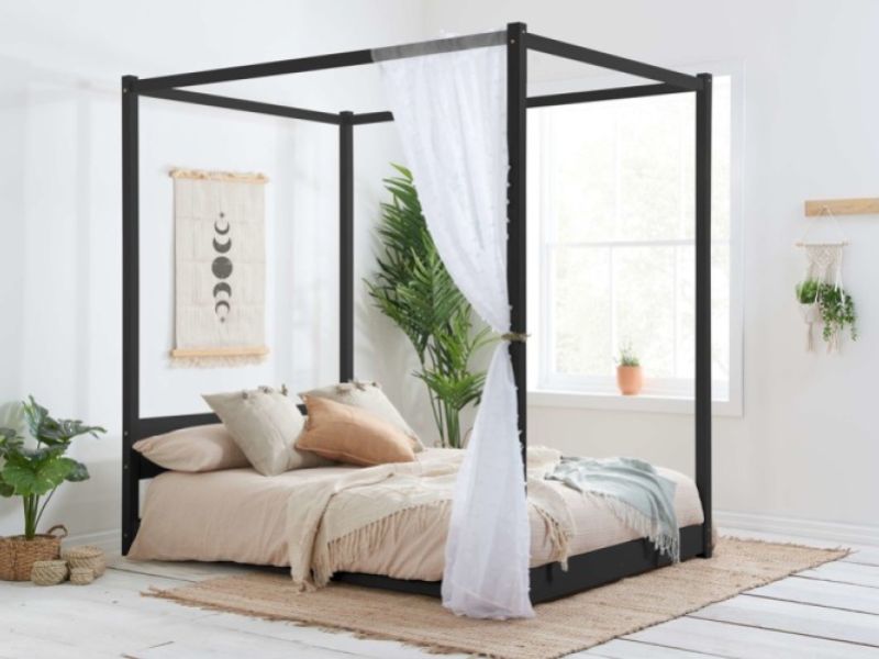 Birlea Darwin 4ft6 Double Black Wooden 4 Poster Bed Frame