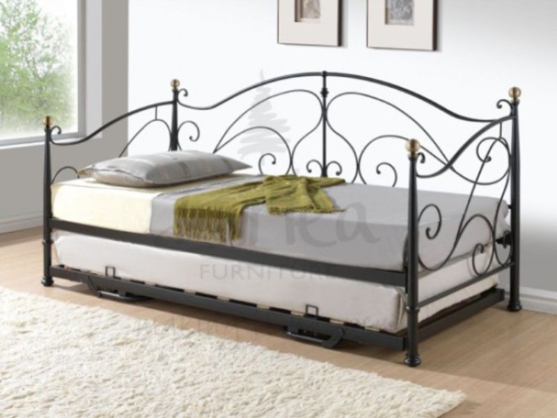 Birlea Milano 3ft Single Black Metal Day Bed Frame with Trundle
