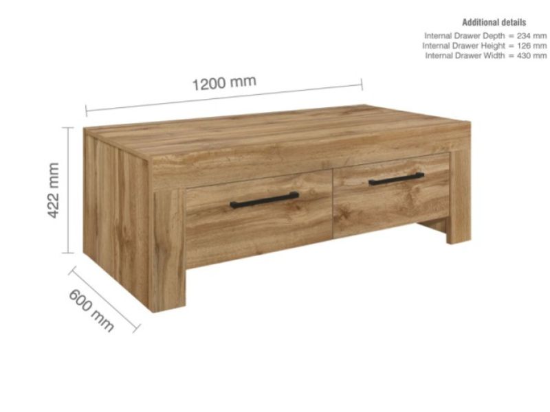 Birlea Compton Oak Finish 4 Drawer Coffee Table