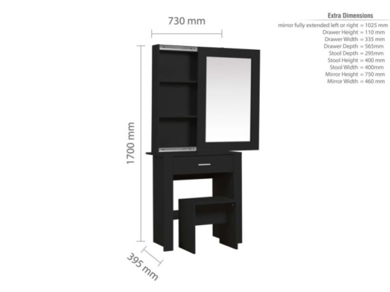 Birlea Evelyn Black Dressing Table With Sliding Mirror