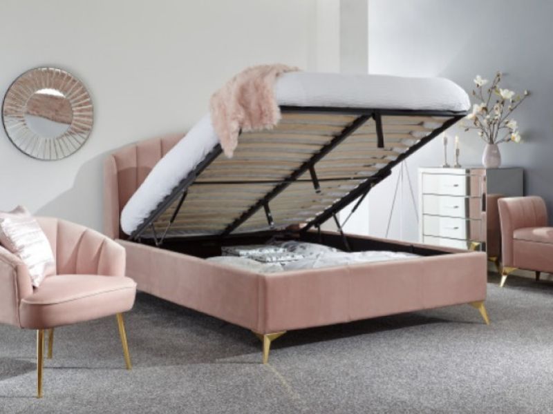 GFW Pettine 5ft Kingsize Blush Pink Fabric Ottoman Bed Frame