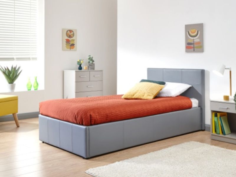 GFW Side Lift Ottoman 3ft Single Grey Faux Leather Bed Frame