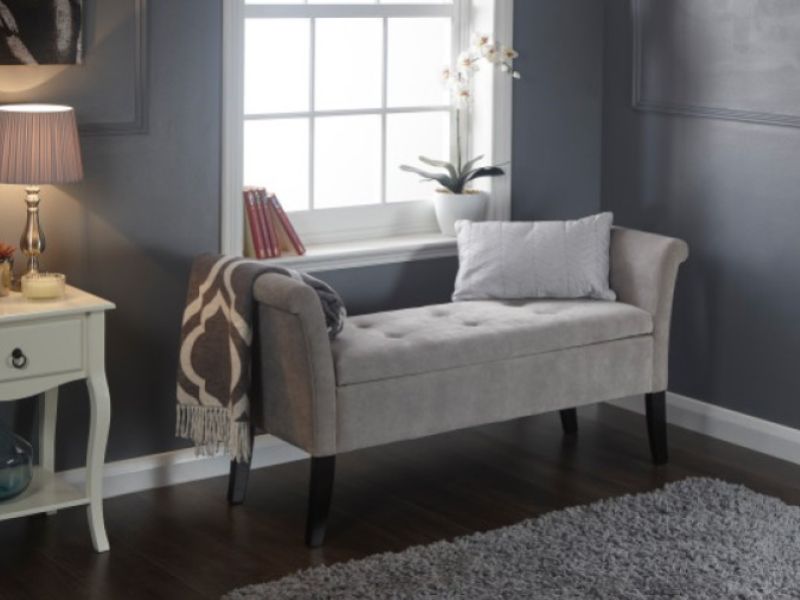 GFW Balmoral Ottoman Storage Window Seat In Silver Fabric