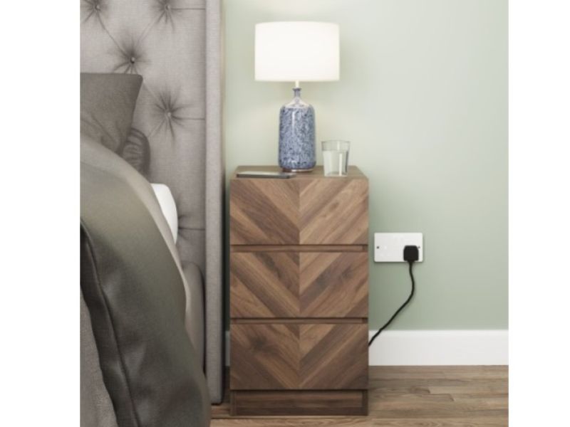 GFW Catania 3 Drawer Bedside In Royal Walnut