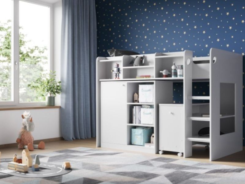 Flair Furnishings Wizard Junior White High Sleeper Workstation