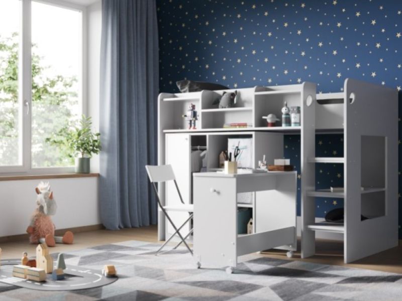 Flair Furnishings Wizard Junior White High Sleeper Workstation