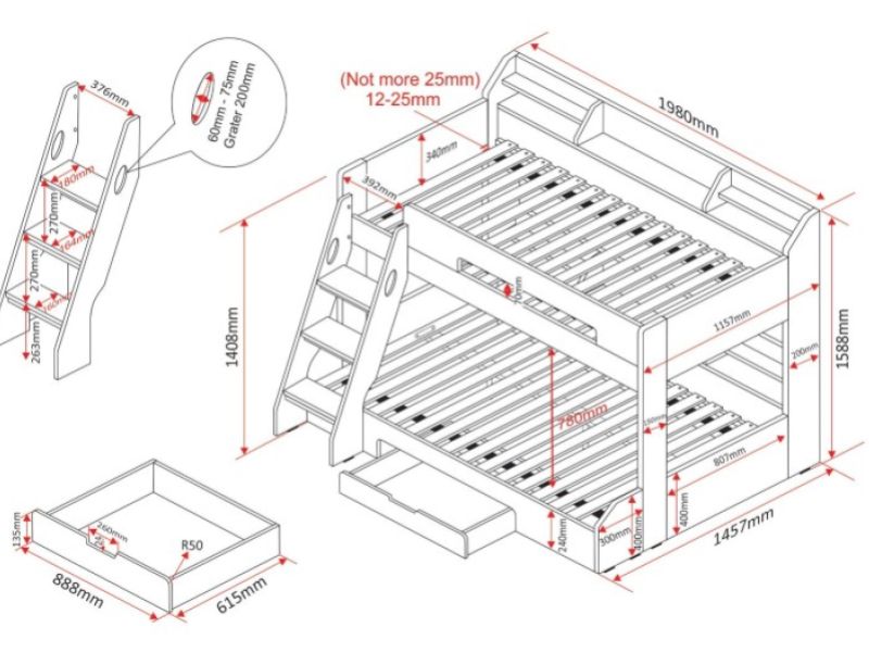 Flair Furnishings Flick White Triple Sleeper Bunk Bed