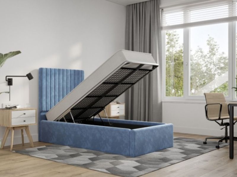 Flair Furnishings Verona Blue Fabric 3ft Single Ottoman Bed