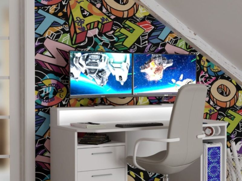 Flair Furnishings Power Z Gaming Desk In White