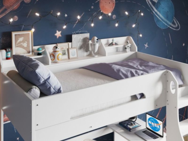 Flair Furnishings Cosmic White High Sleeper Bed With Grey Futon