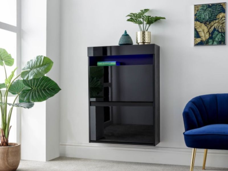 GFW Galicia Black Gloss LED Wall Hanging Shoe Cabinet