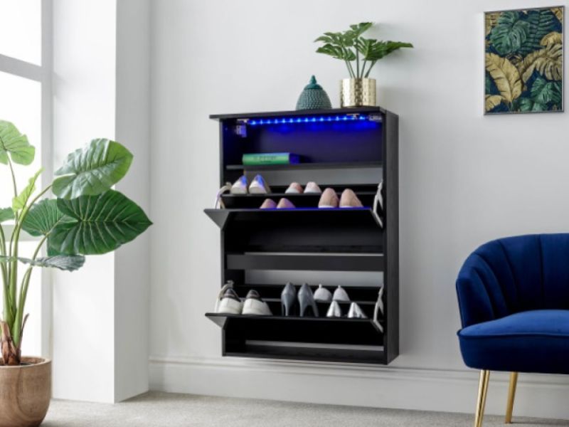 GFW Galicia Black Gloss LED Wall Hanging Shoe Cabinet